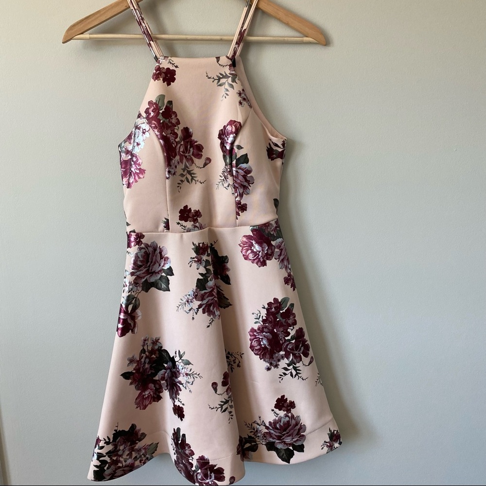 Sequin Hearts Pink Floral Flounce Skirt Skater Party Dress